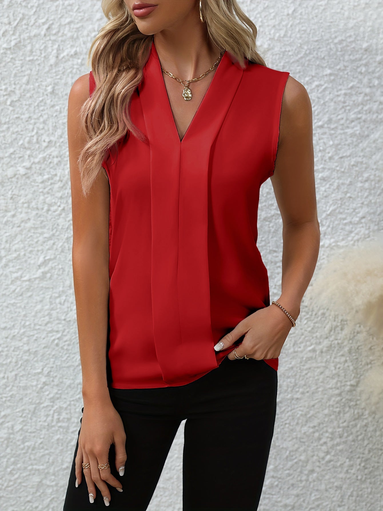 Beatrice — Timeless Sleeveless V-Neck Blouse