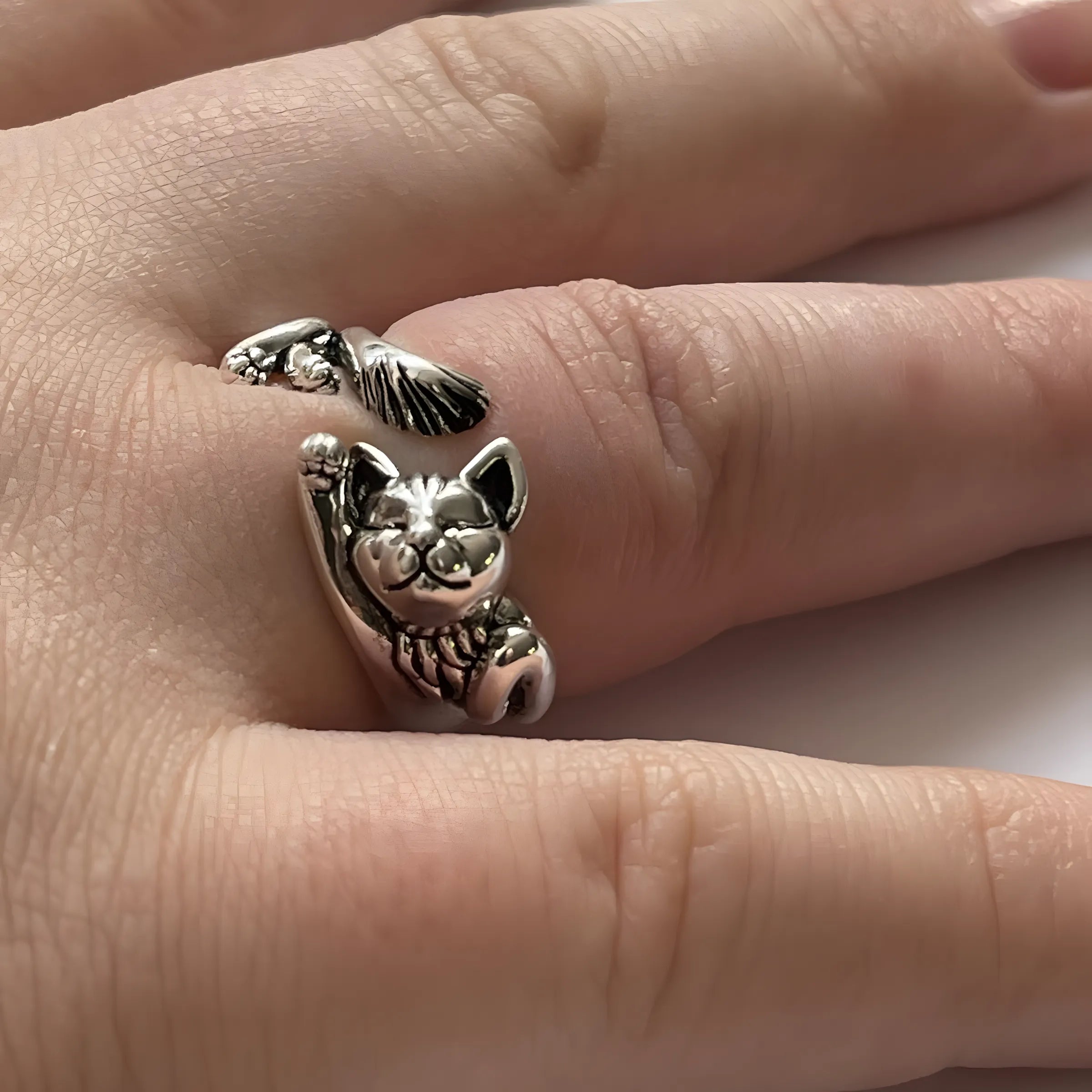 Silver Vintage Cat Ring