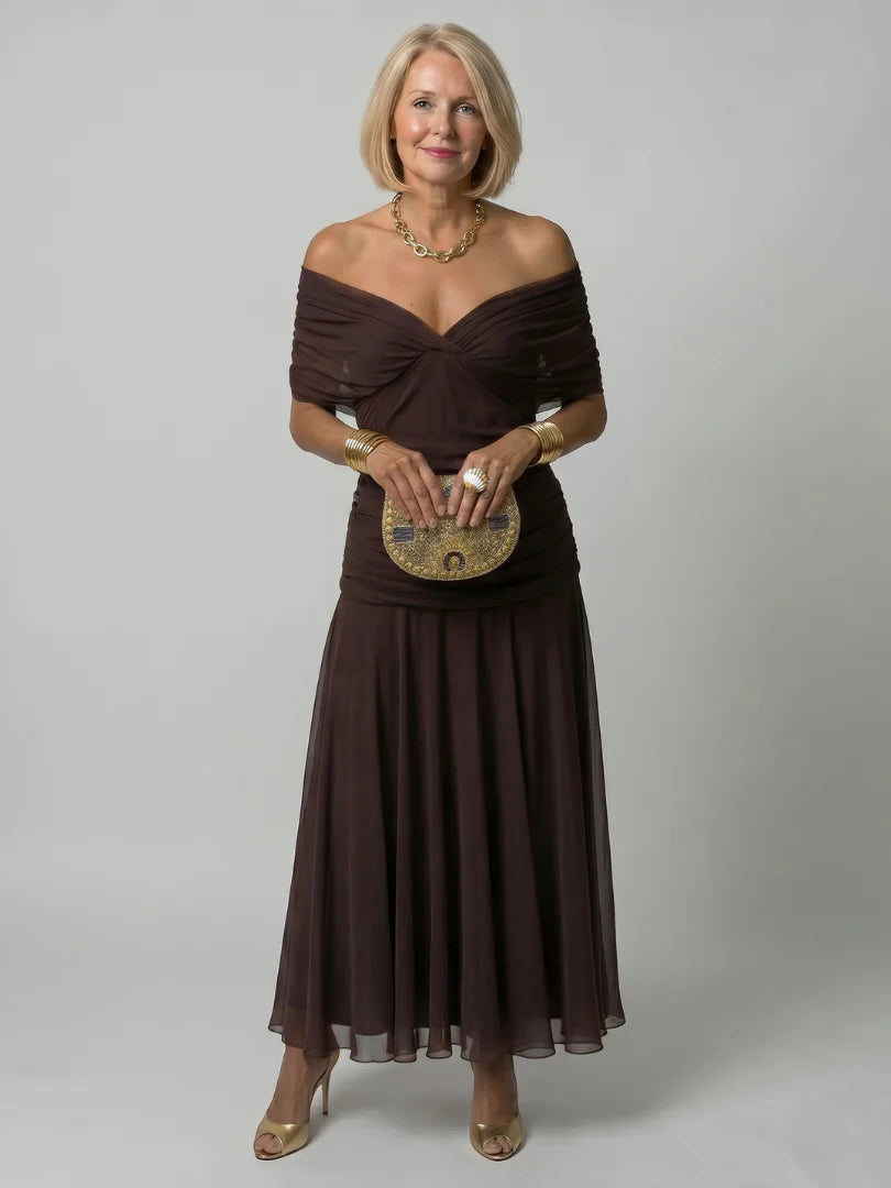 Calen | Off Shoulder Flow Midi Dress