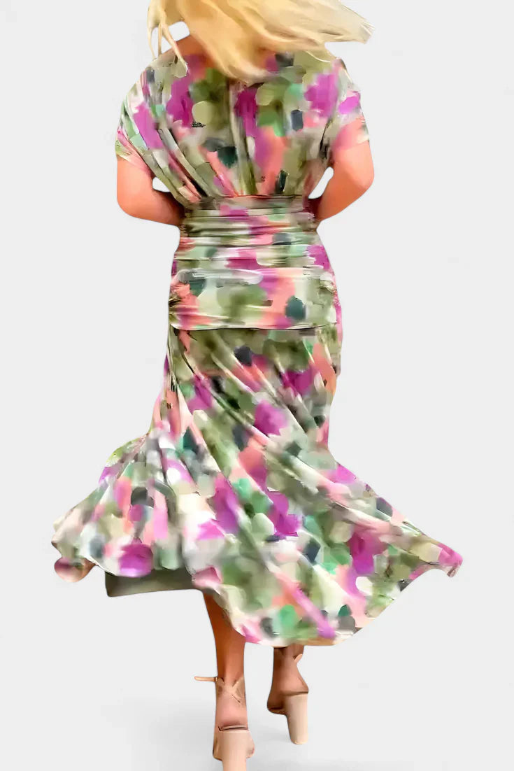 Florendra | Long Floral V Neck Dress
