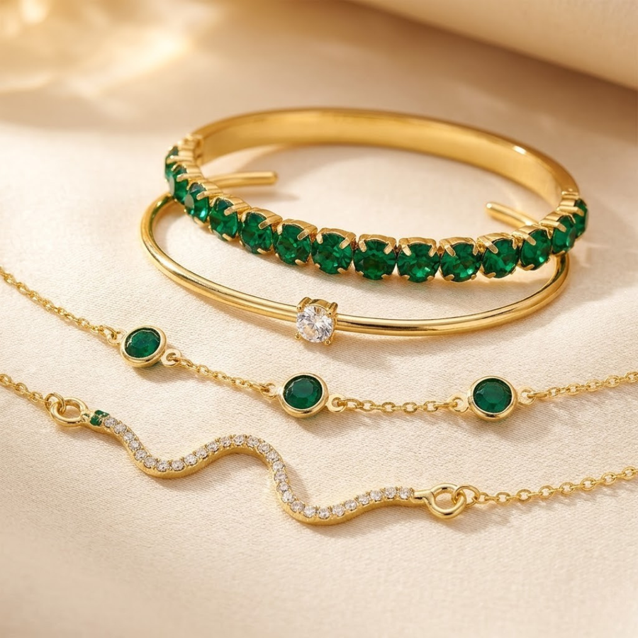 Gold Emerald Bracelet Set