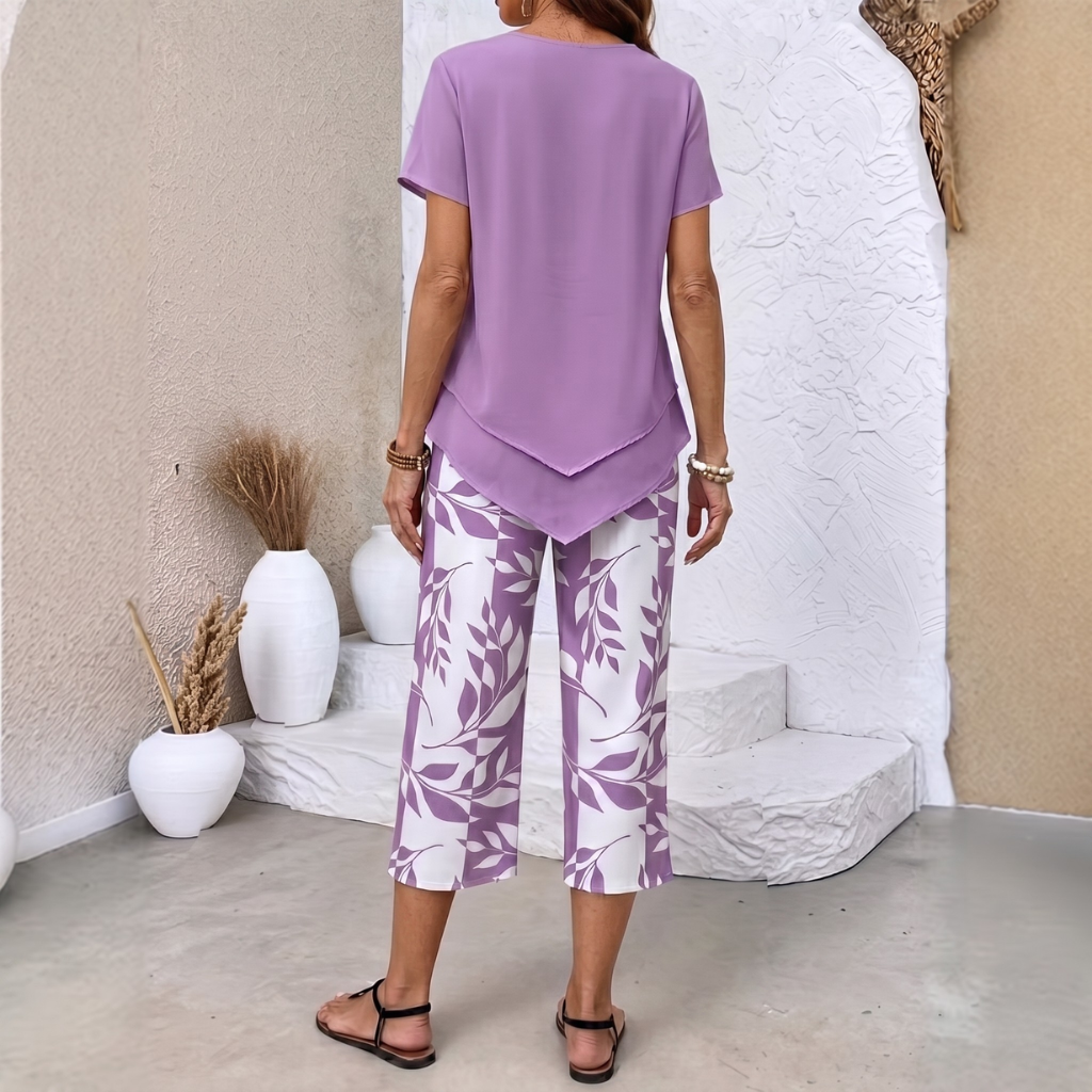Arvessa™ | Casual Leaf Print Two Piece Set