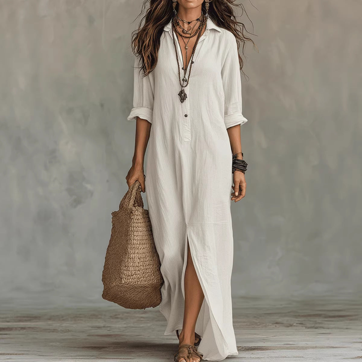 Soline™ | Black Button-Down Maxi Dress
