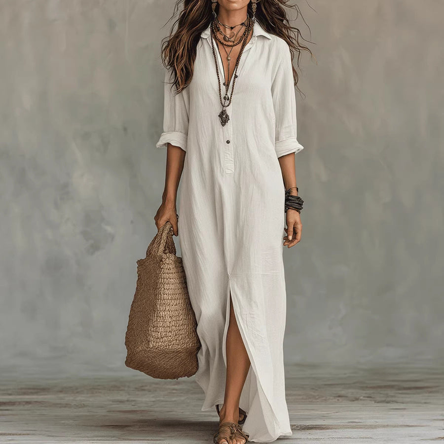 Soline™ | Black Button-Down Maxi Dress