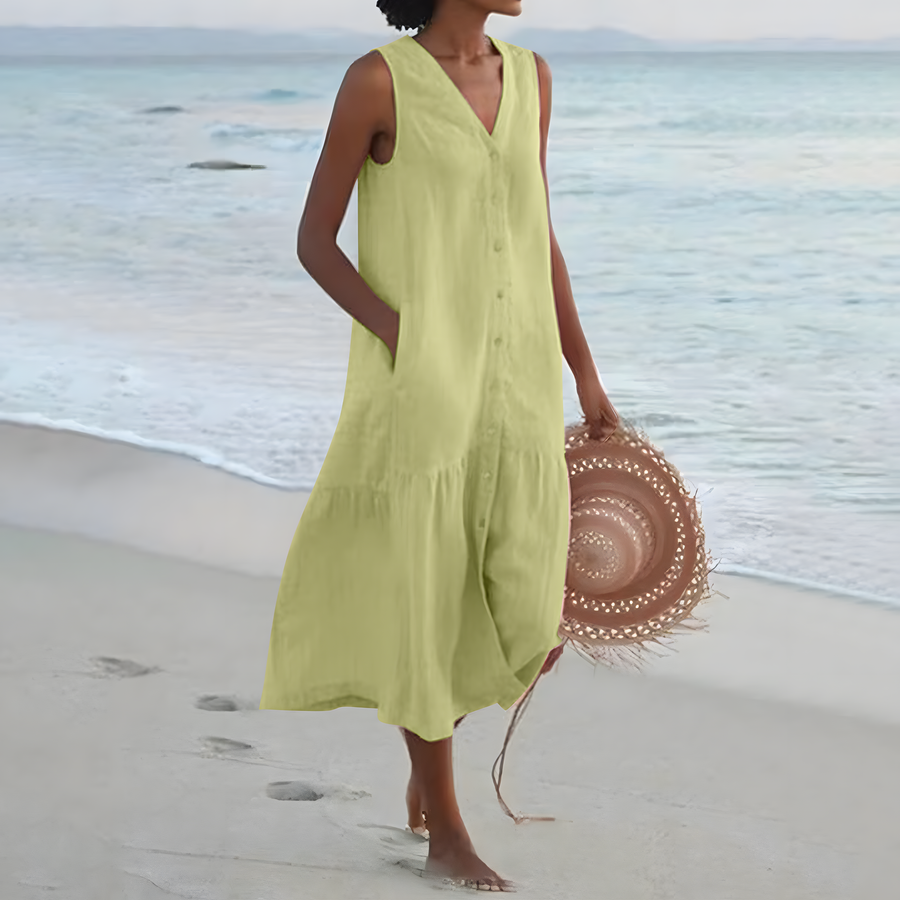 Aria | Linen-Look Button-Down Midi Dress