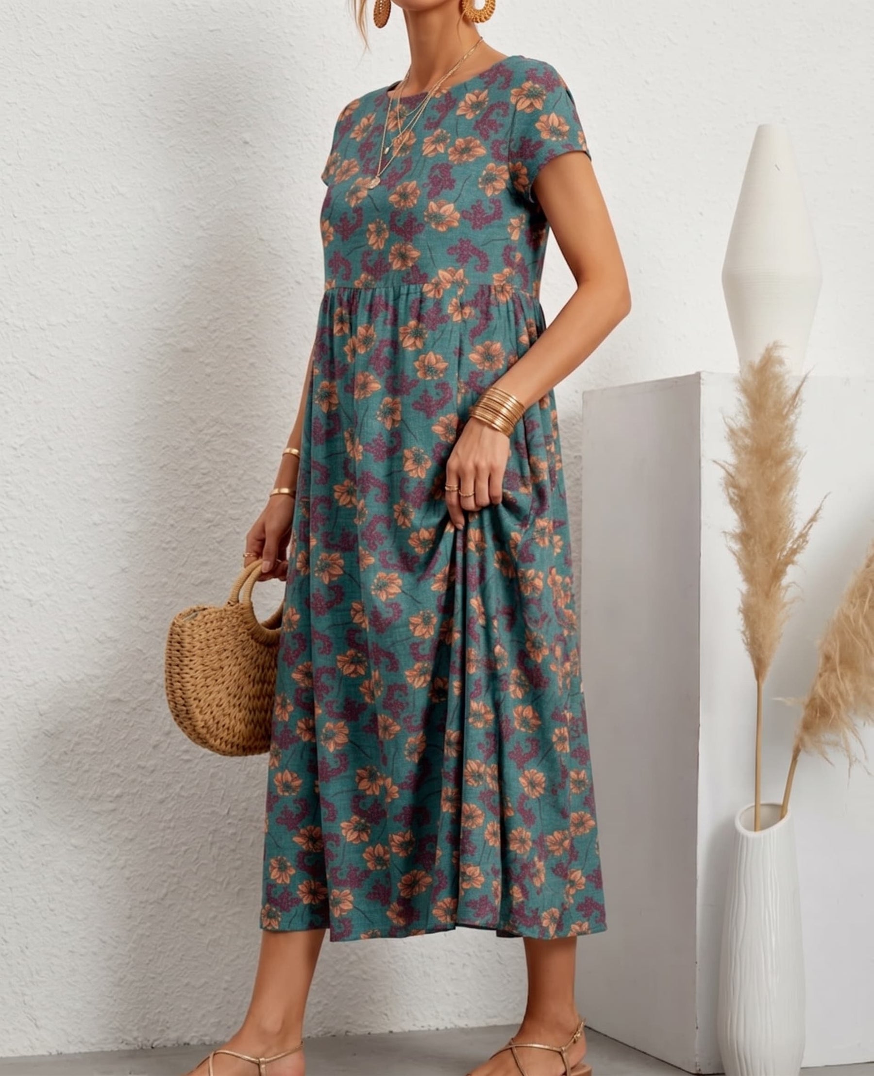 Aurelia™ — Timeless Grace Floral Midi Dress