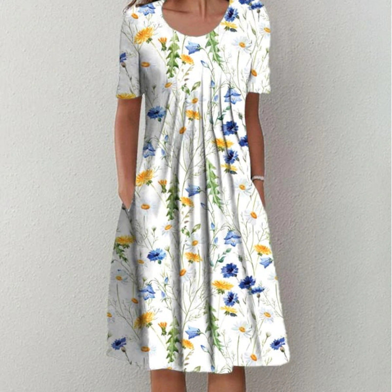 The Anya Pleated Floral Tea Dress