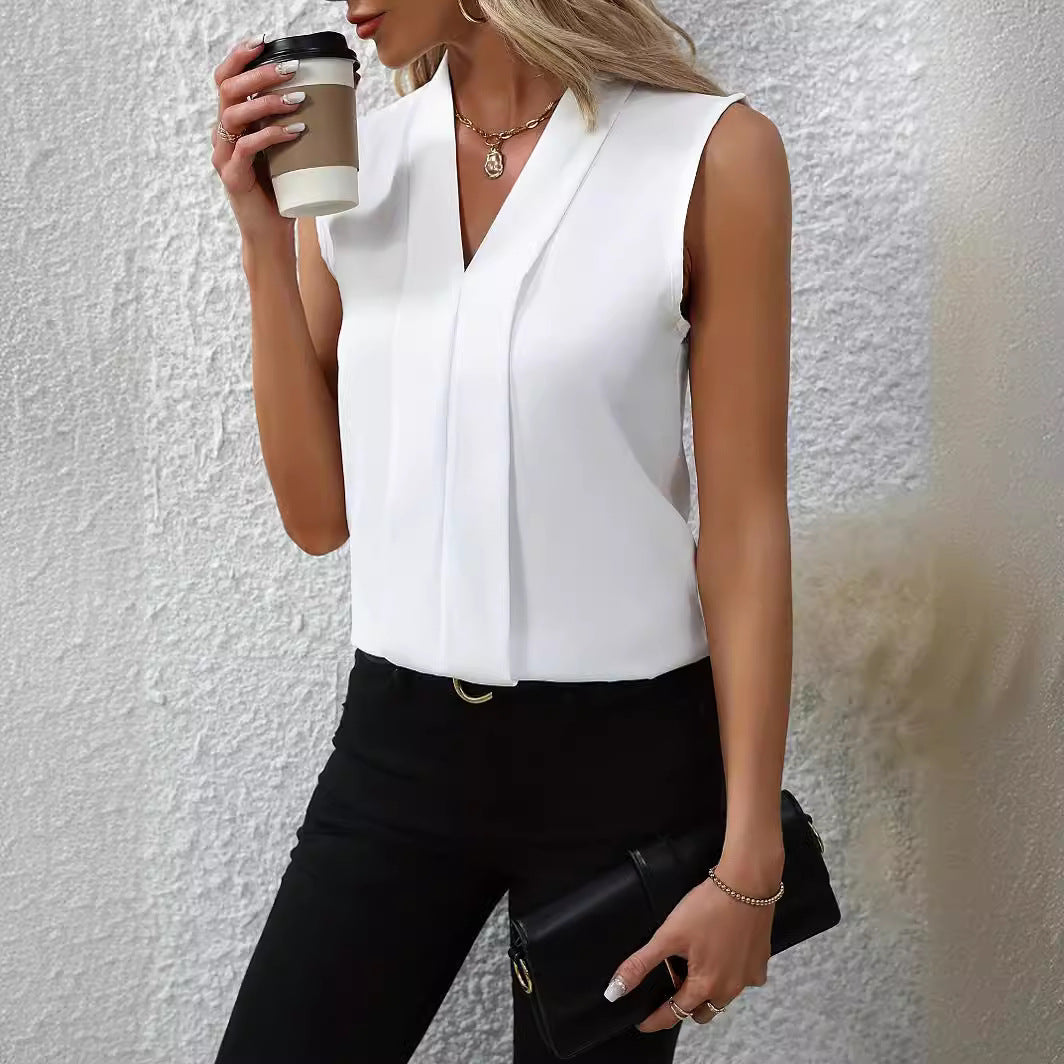 Beatrice — Timeless Sleeveless V-Neck Blouse