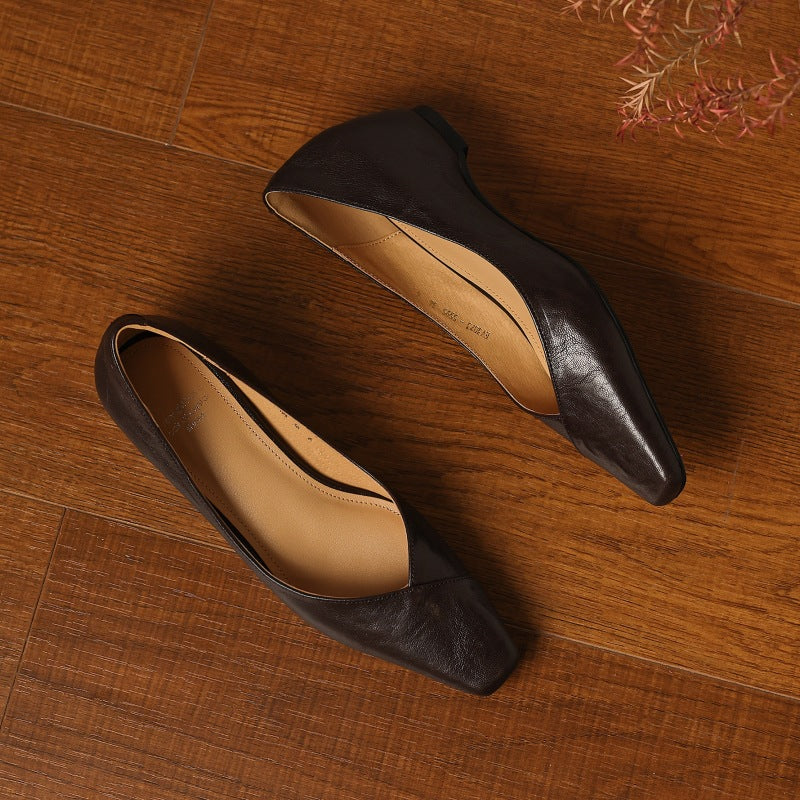Noémie Square-Toe Leather Flat
