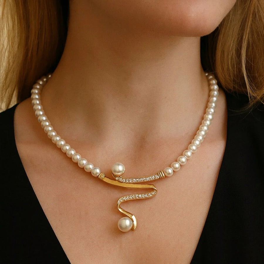 Elegant Wave Pearl Jewellery Set