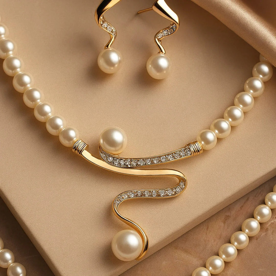 Elegant Wave Pearl Jewellery Set