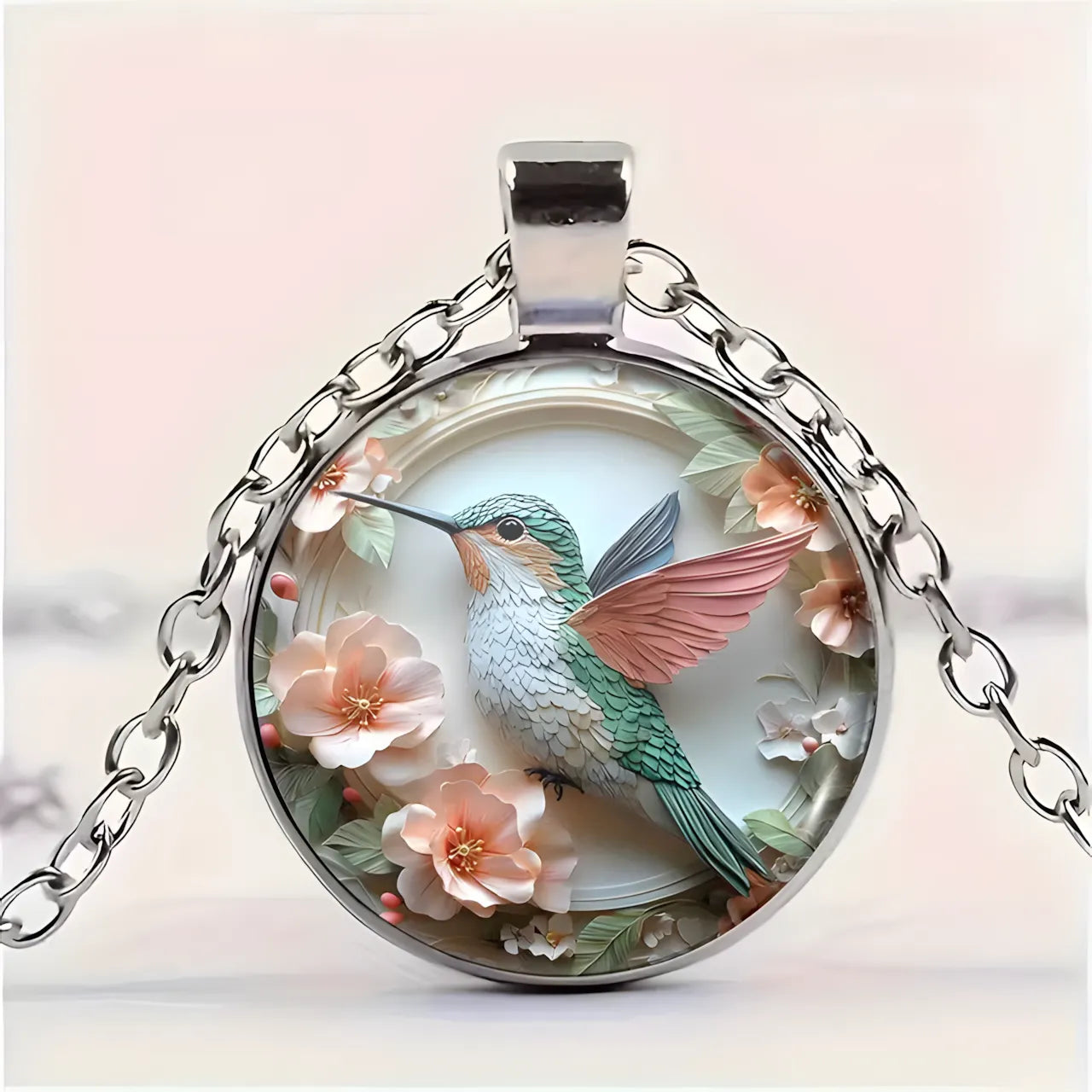 Hummingbird Glass Dome Pendant Necklace