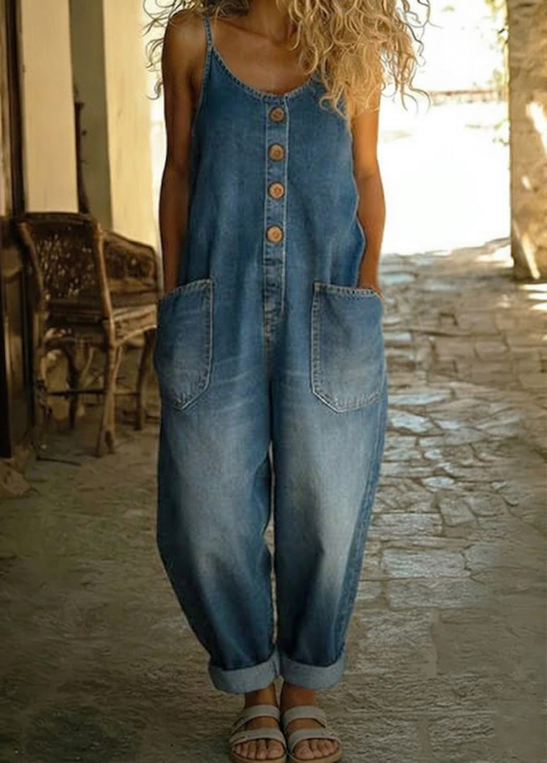 Saylor - Vintage Soft Cotton Denim-Look Overalls