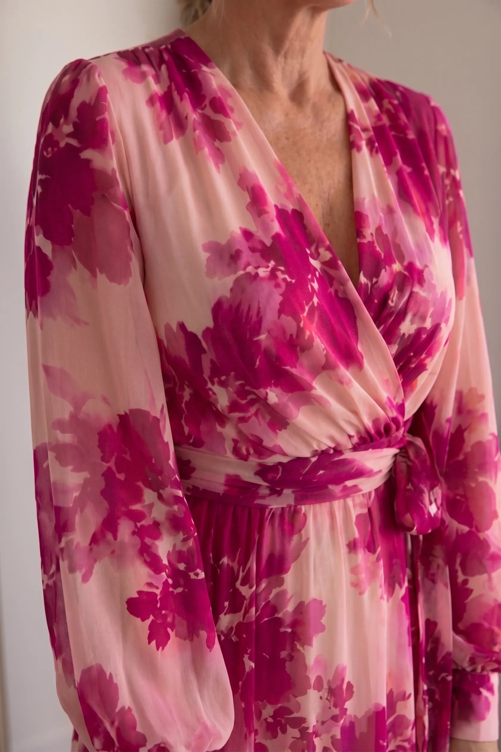 Juliesse | Rose Floral V-Neck Belted Maxi Dress