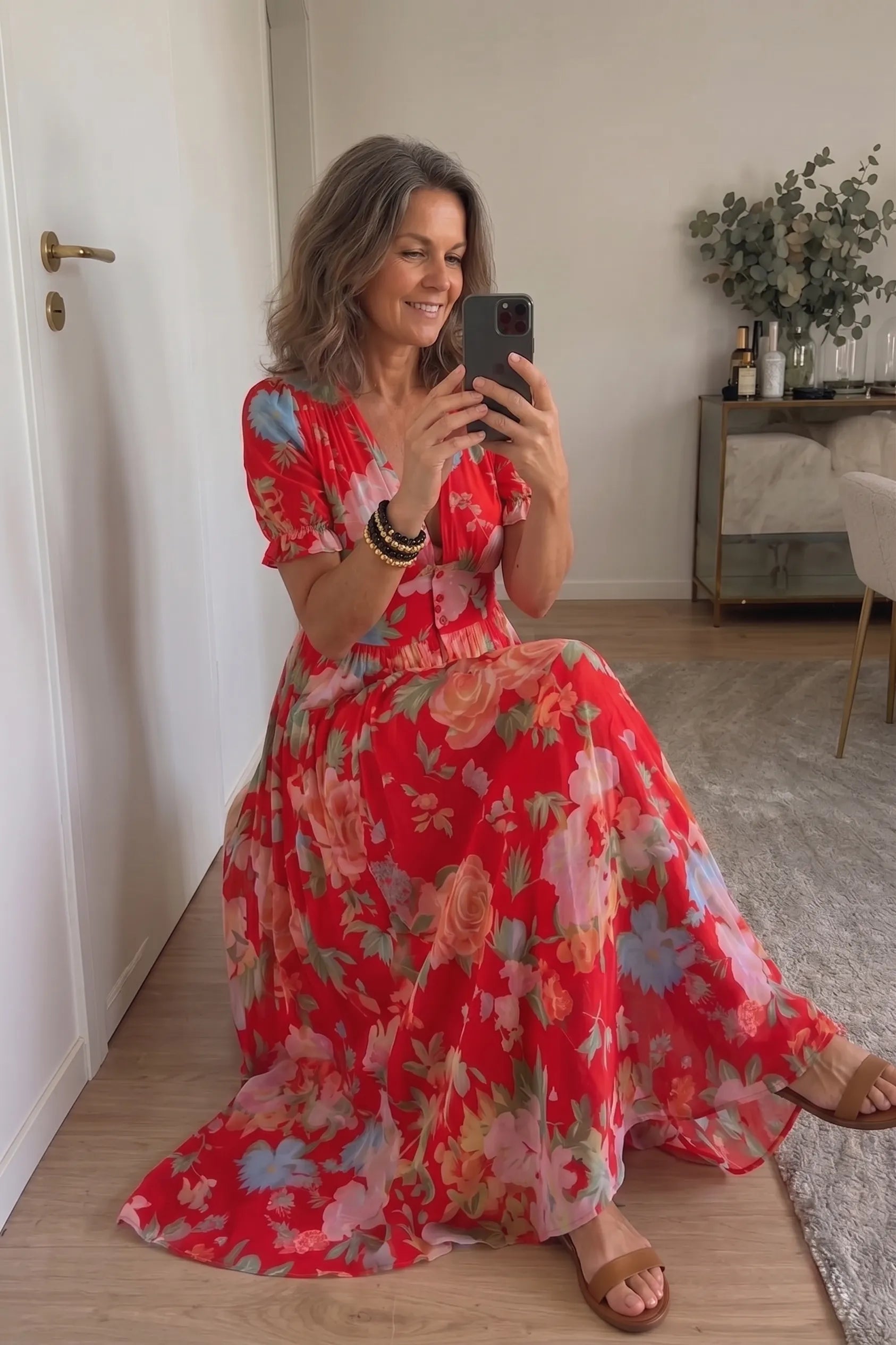 Ione | Short Sleeve V Neck Floral Midi Dress
