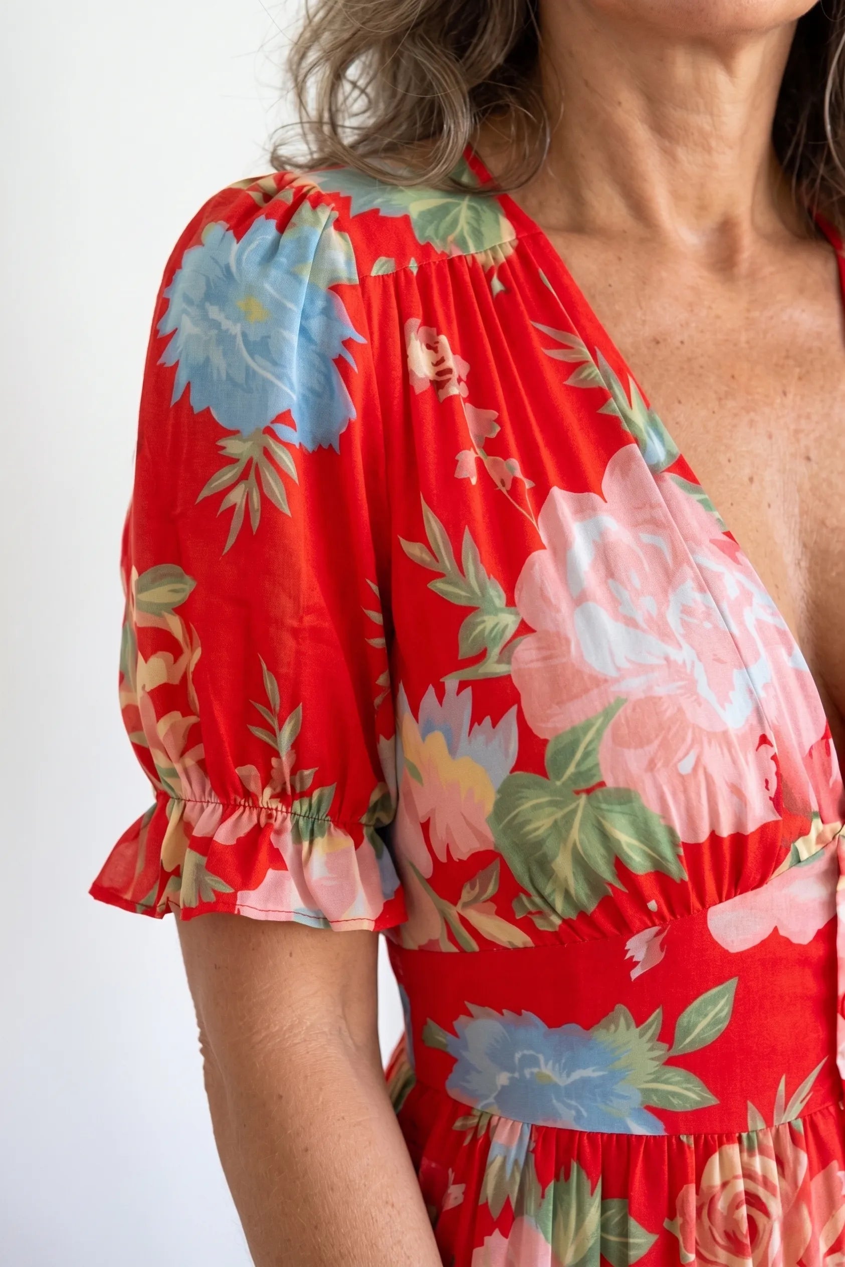 Ione | Short Sleeve V Neck Floral Midi Dress
