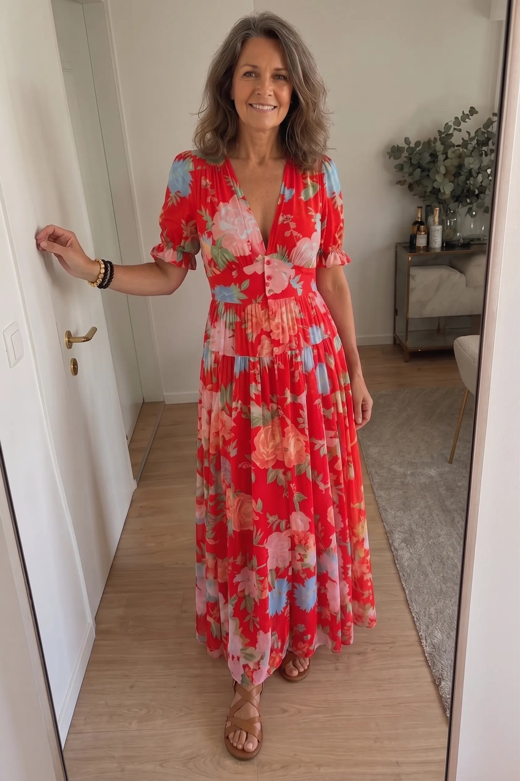 Ione | Short Sleeve V Neck Floral Midi Dress