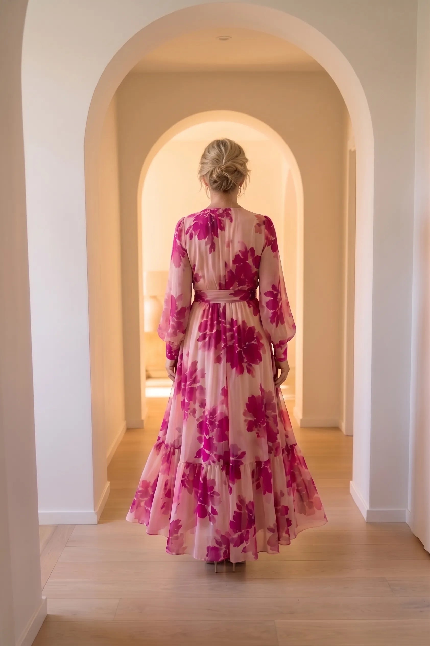 Juliesse | Rose Floral V-Neck Belted Maxi Dress