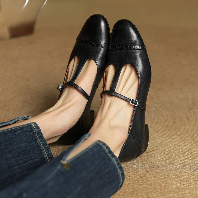 Esmira T-Strap Leather Mary Janes