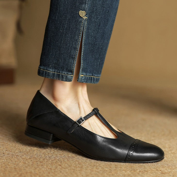 Esmira T-Strap Leather Mary Janes