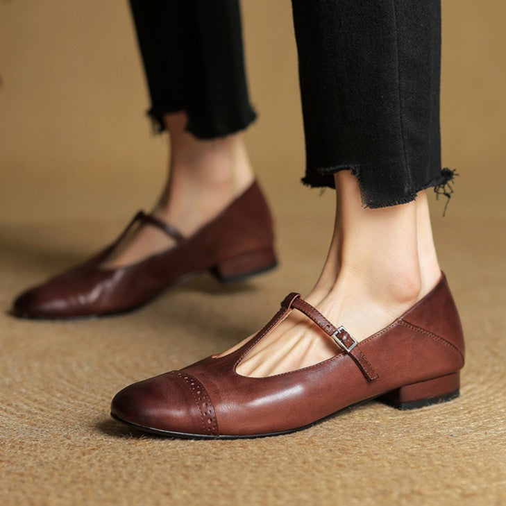 Esmira T-Strap Leather Mary Janes