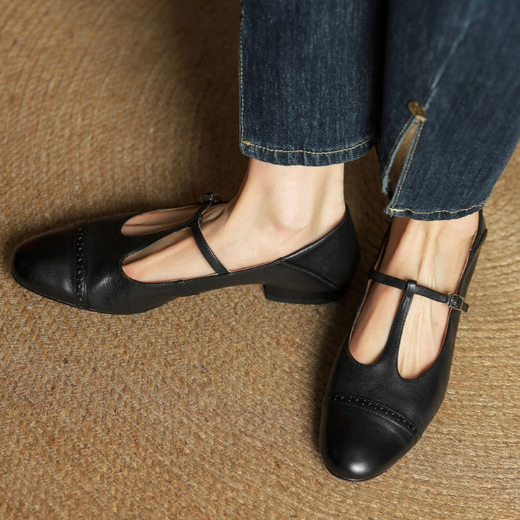 Esmira T-Strap Leather Mary Janes