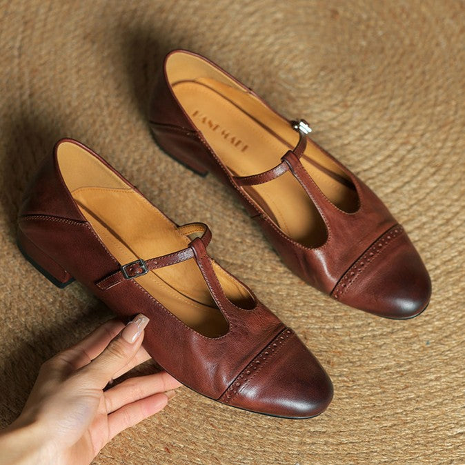 Esmira T-Strap Leather Mary Janes