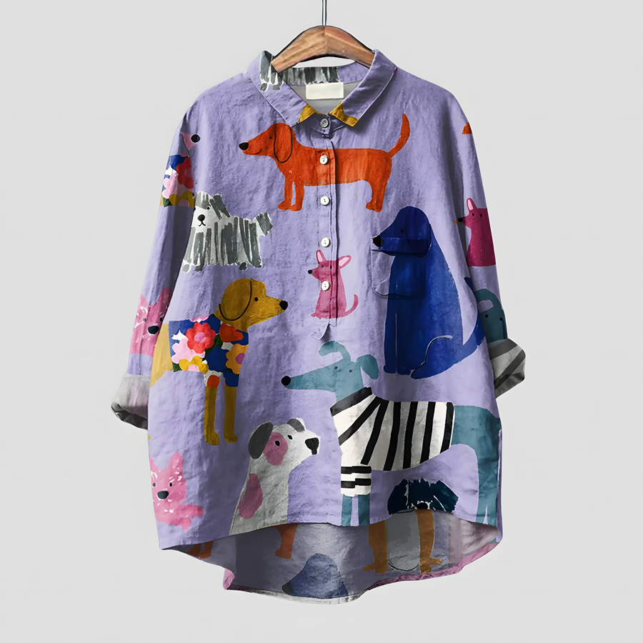 Coralie | Women's Dog Art Print Casual Shirt