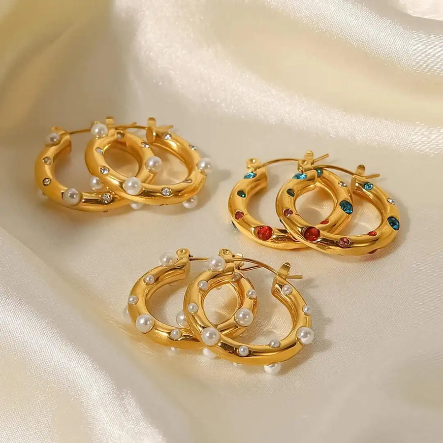 Shimmering Gold Zircon Circle Hoop Earrings