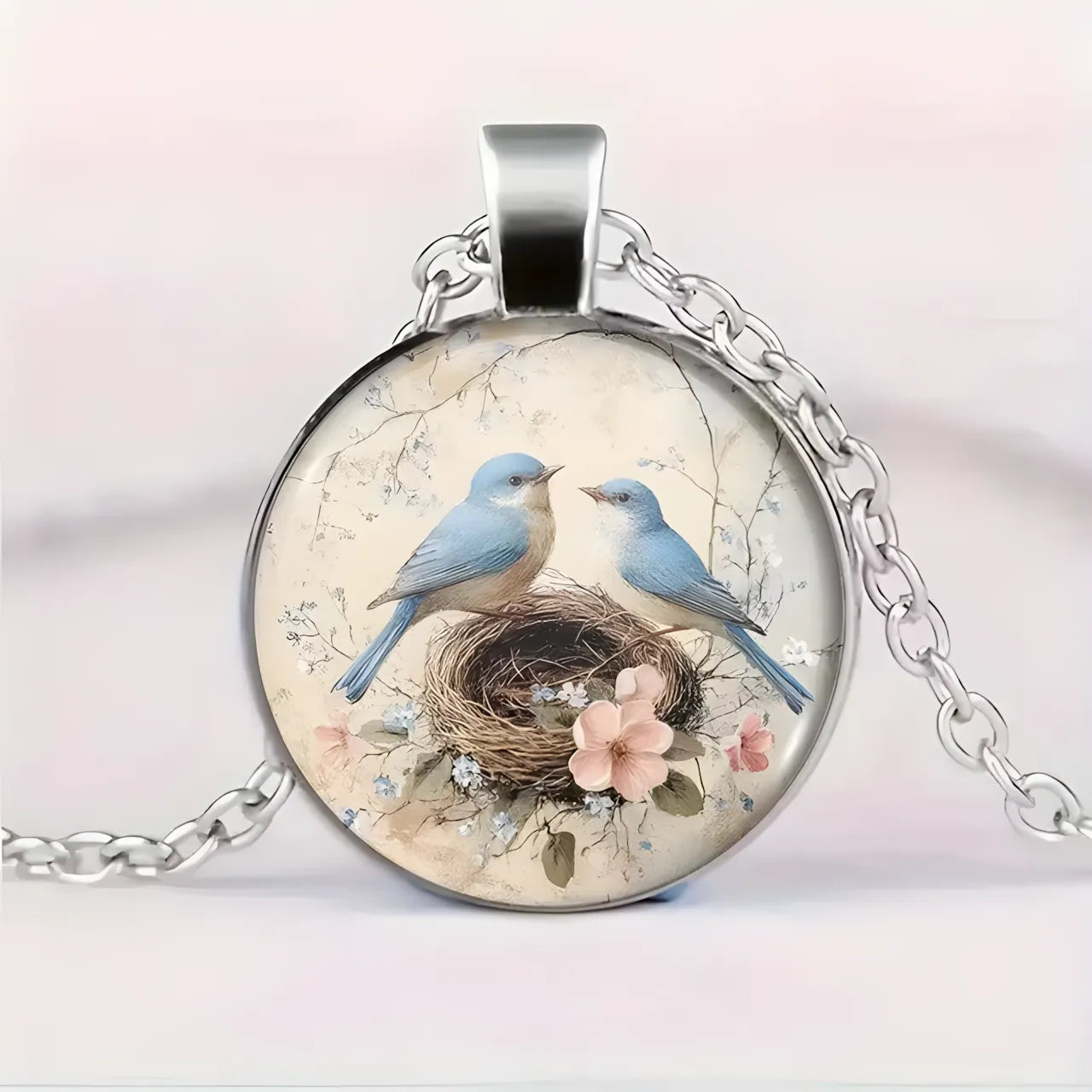 Hummingbird Glass Dome Pendant Necklace
