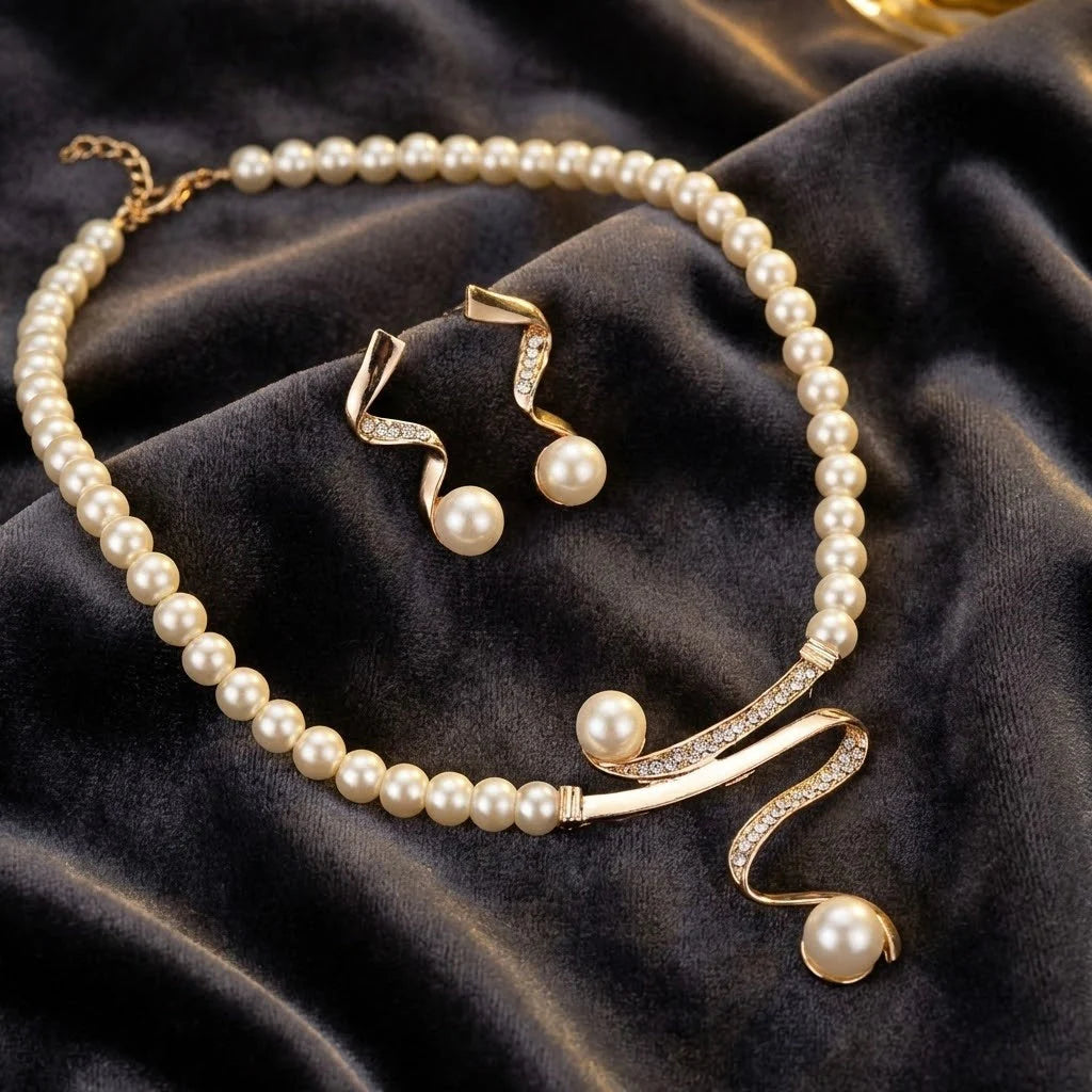 Elegant Wave Pearl Jewellery Set