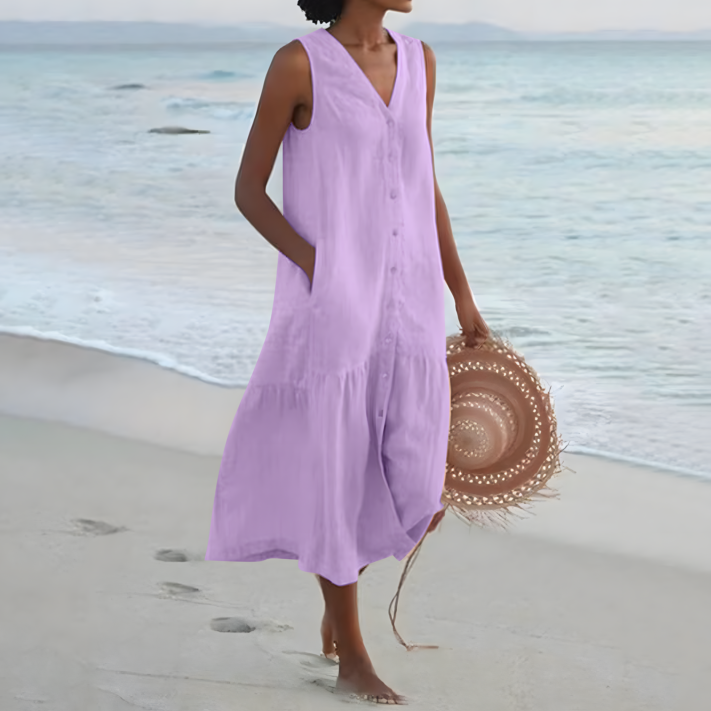 Aria | Linen-Look Button-Down Midi Dress