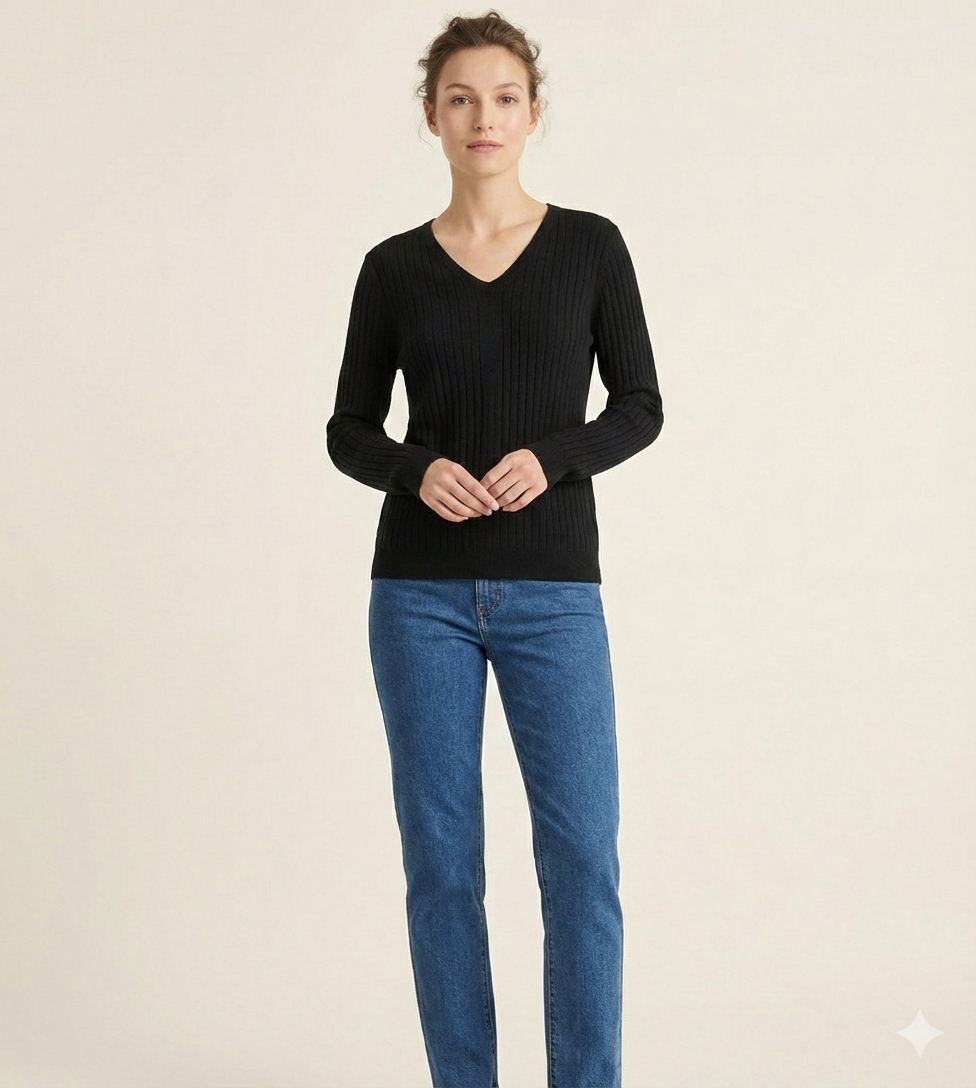 The Sienna Fine-Rib V-Neck